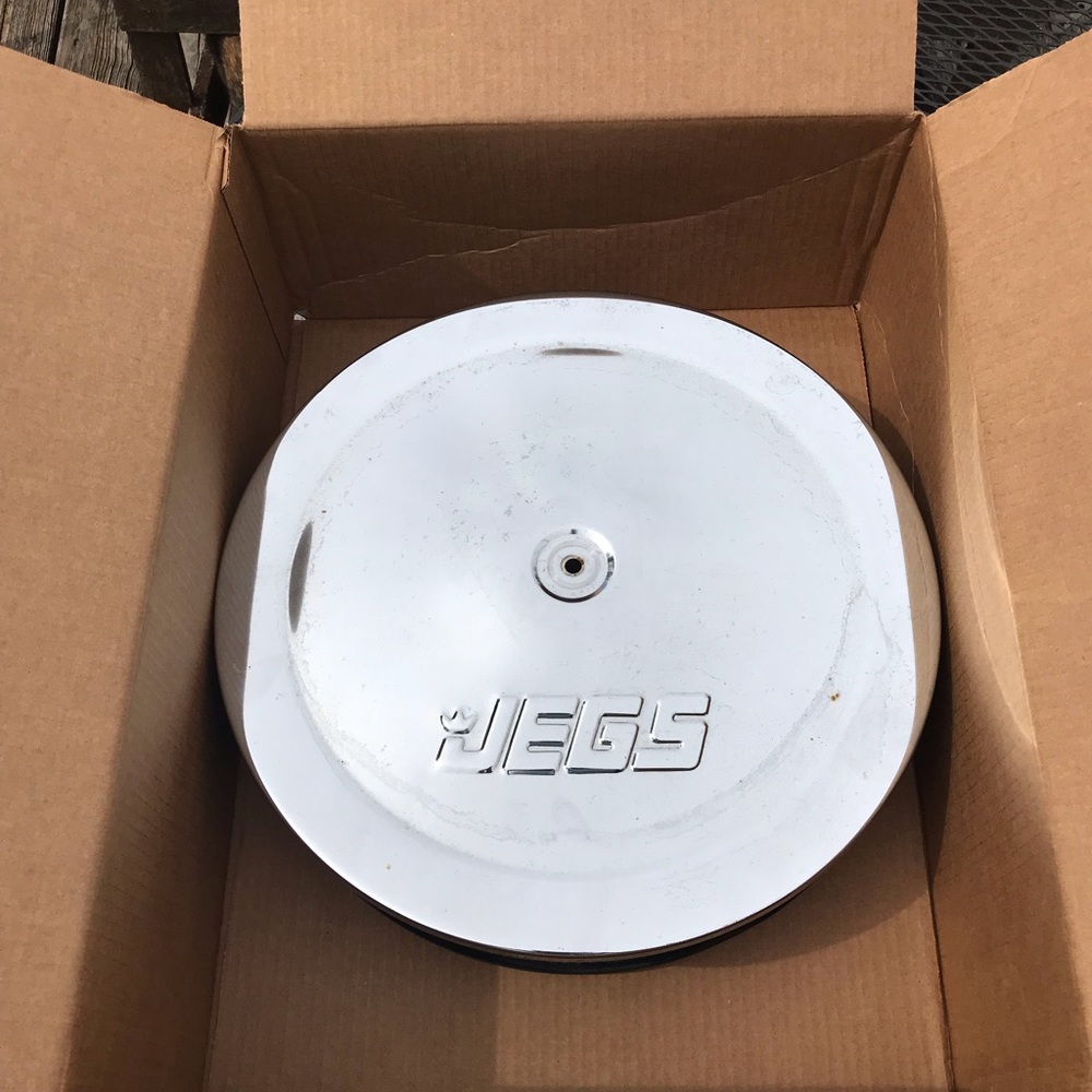 JEGS 14” X 3” Air Cleaner Filter Engine
Logo Chrome-Plated Black Powder Coated …